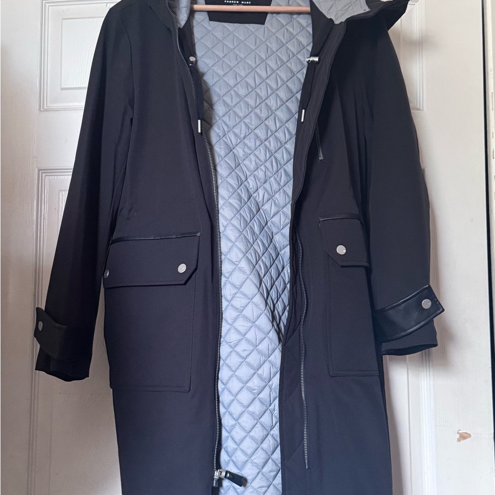 Andrew Marc Black Coat with Gray Quilted Lining